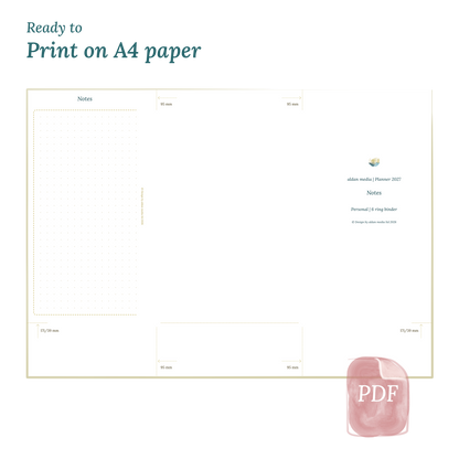 Printable PDF calendar planner with title design on A4 paper that illustrates that our products are ready to print for Personal size 6 ring binder planner.