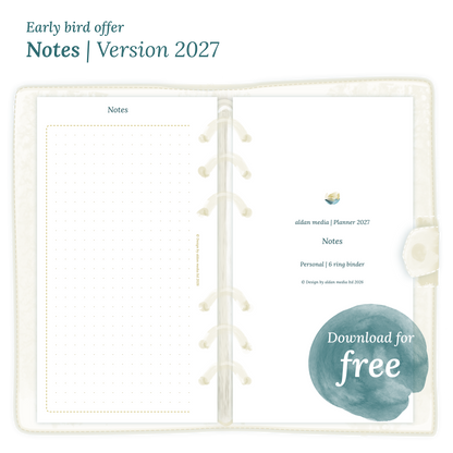 Calendar PDF printable Notes module for 2027 for Personal size 6 ring binder planner.