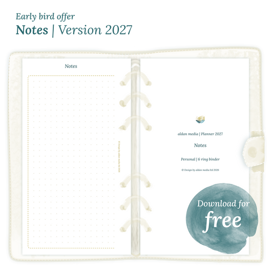 Calendar PDF printable Notes module for 2027 for Personal size 6 ring binder planner.