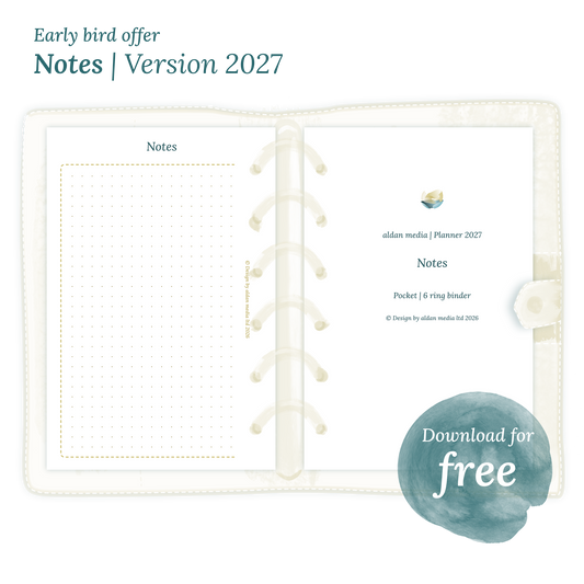 Calendar PDF printable Notes module for 2027 for Pocket size 6 ring binder planner.