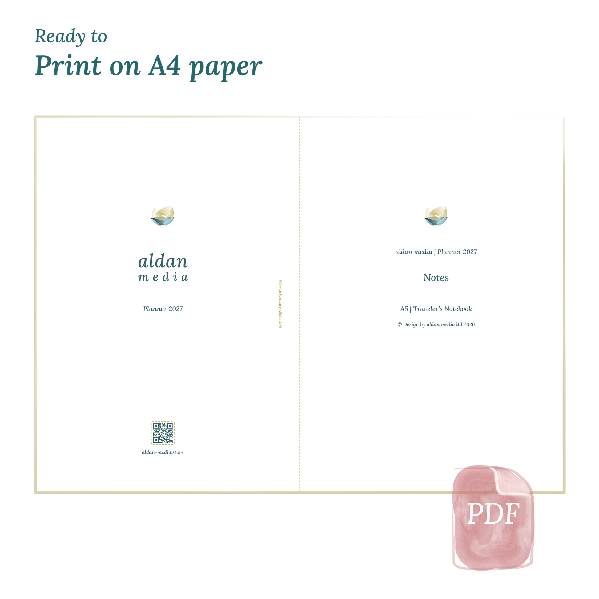 Printable PDF calendar planner with title design on A4 paper that illustrates that our products are ready to print.