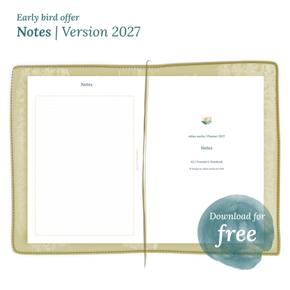 Calendar PDF printable Notes module for 2027 for A5 size Traveler's Notebook planner.