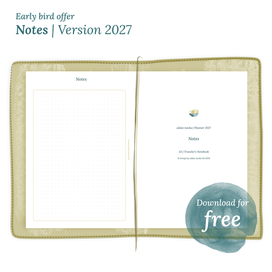 Calendar PDF printable Notes module for 2027 for A5 size Traveler's Notebook planner.