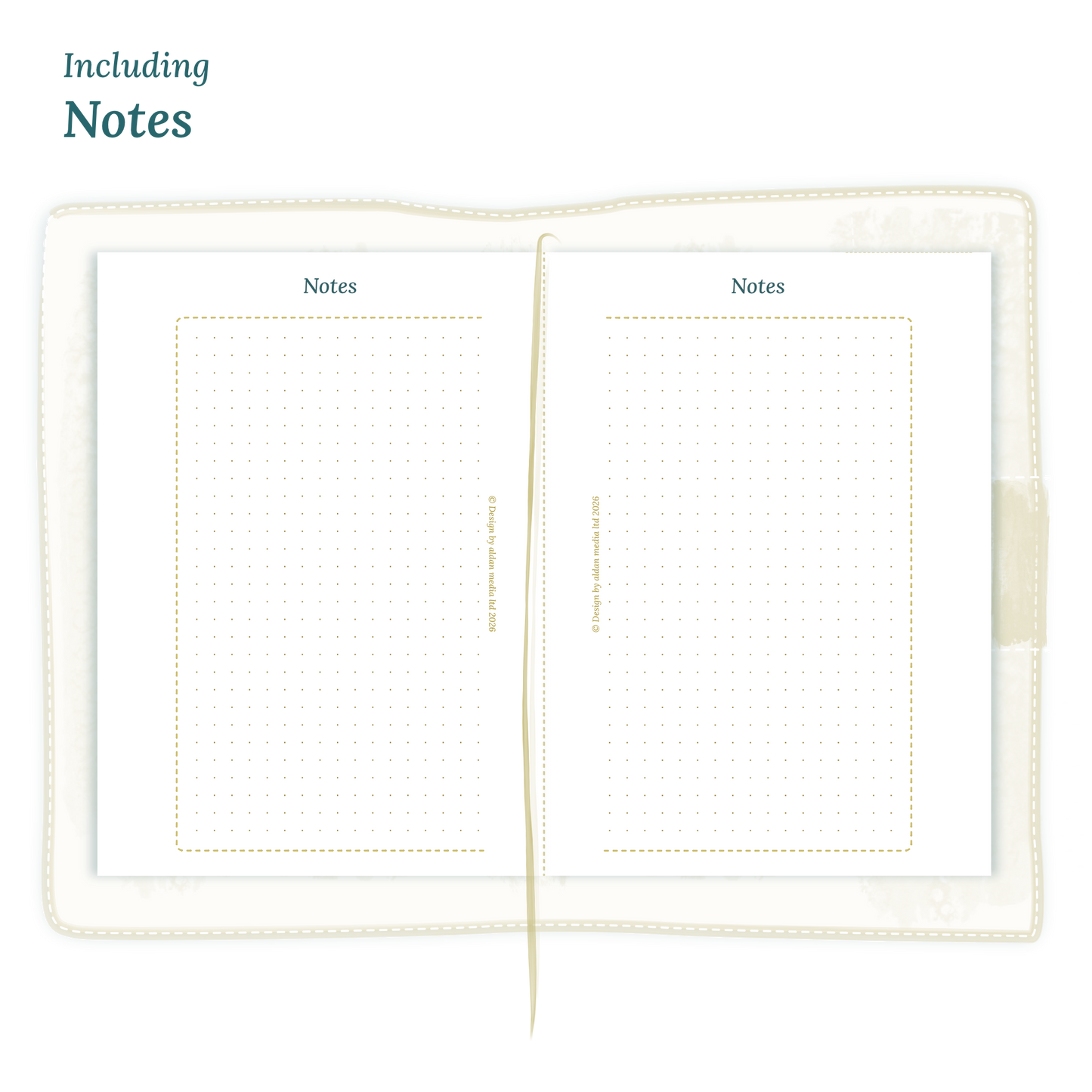 Open planner in Passport size showing details of the PDF printable inserts module Notes for 2027.