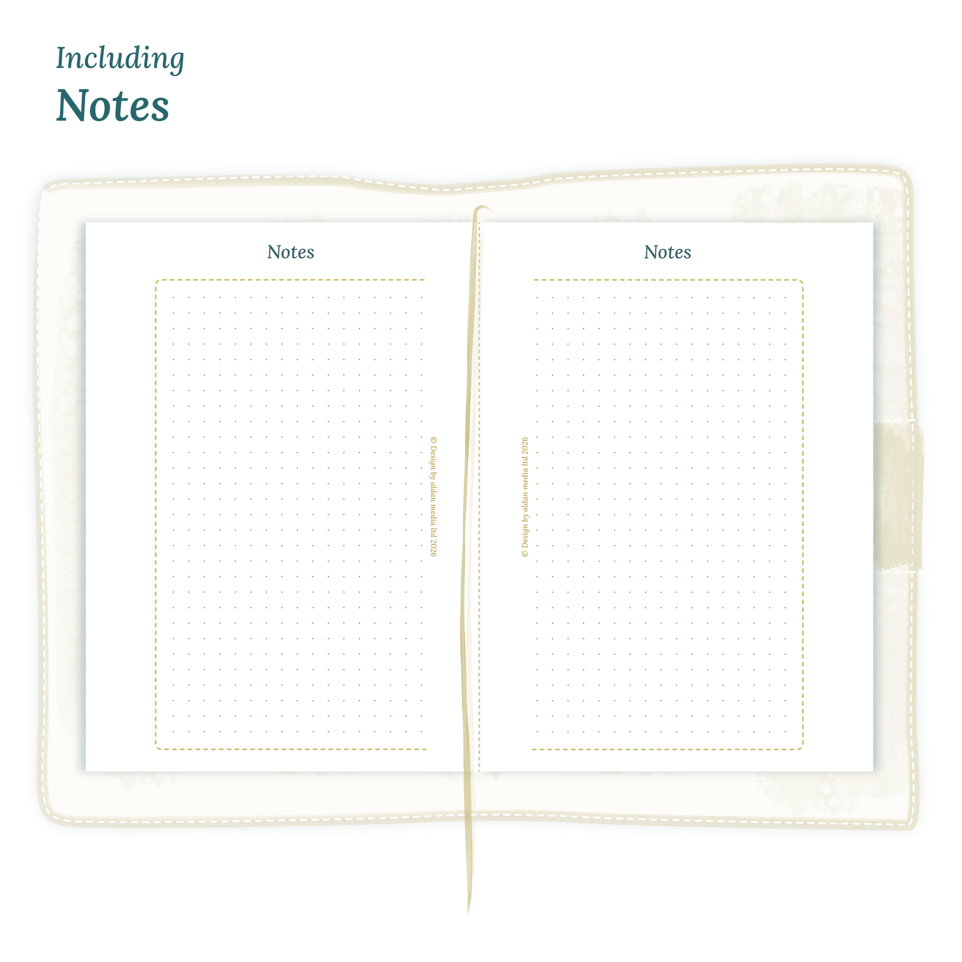 Open planner in Passport size showing details of the PDF printable inserts module Notes for 2027.