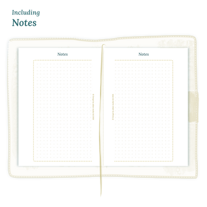 Open planner in Passport size showing details of the PDF printable inserts module Notes for 2027.