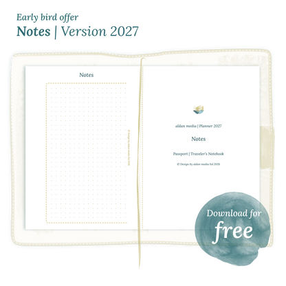Calendar PDF printable Notes module for 2027 for Passport size Traveler's Notebook planner.