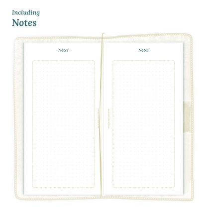 Open planner in Standard size showing details of the PDF printable inserts module Notes for 2027.