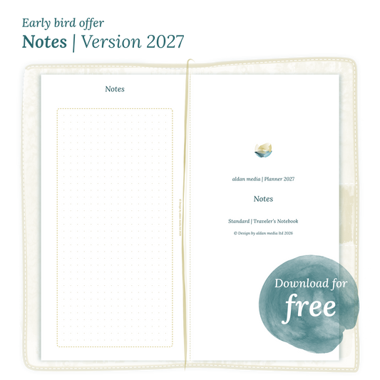 Calendar PDF printable Notes module for 2027 for Standard size Traveler's Notebook planner.