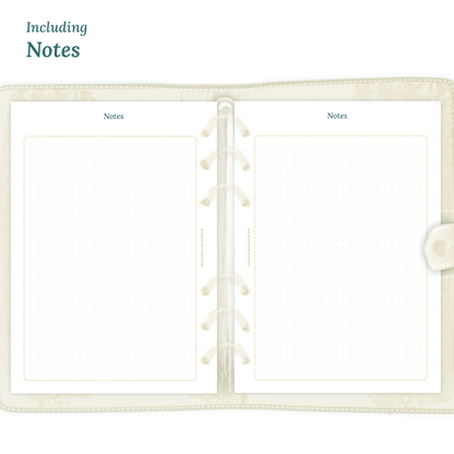 Open planner showing details of the PDF printable planner inserts module Notes for 2027.