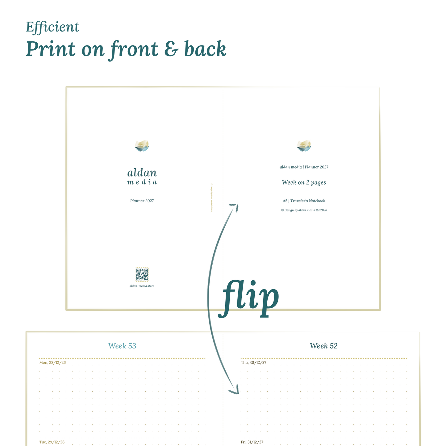 Open planner calendar insert with Windows, Android and Apple logos on a white background to show what operating systems are supported by our PDF printables.
