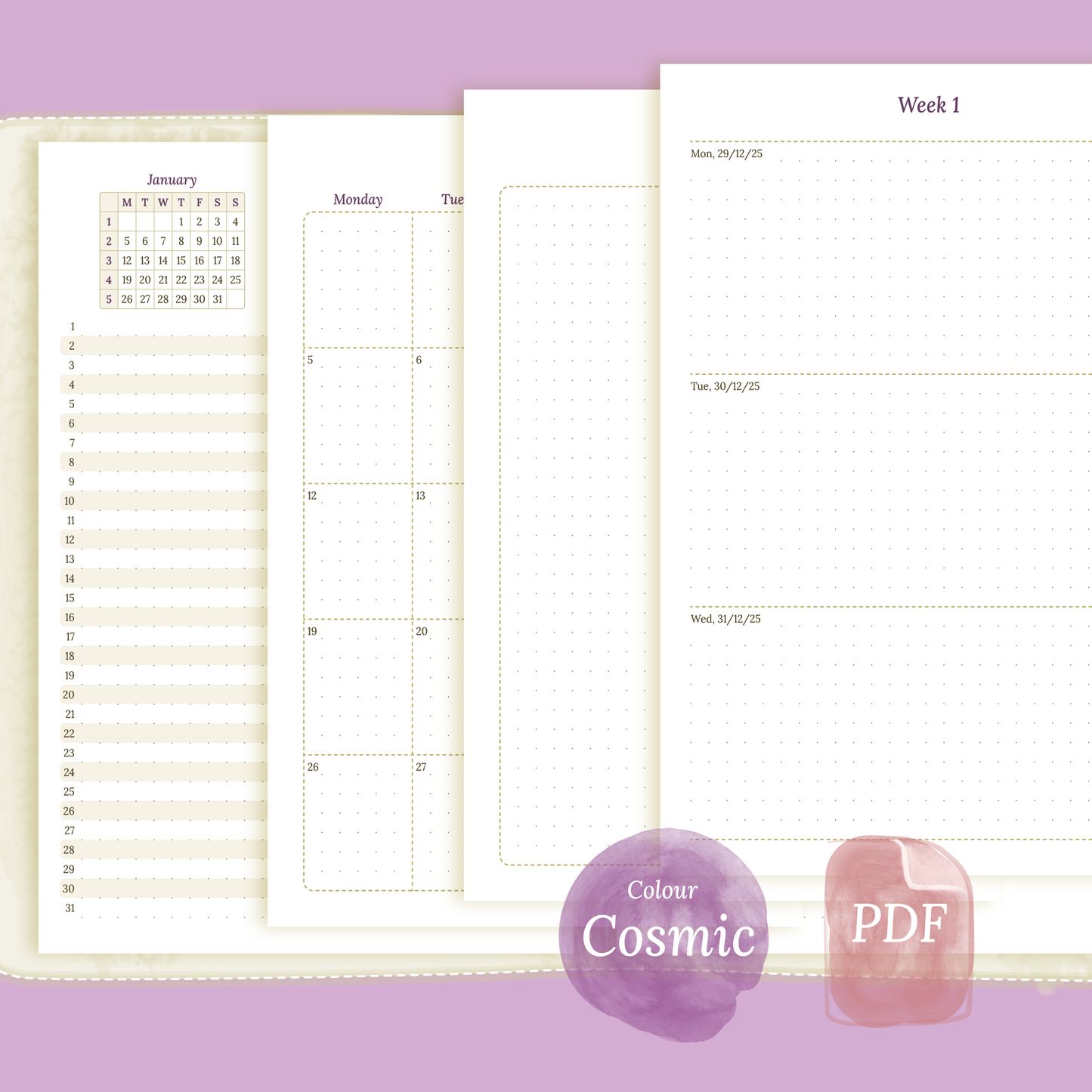 Bundle | Year at a glance, future log, monthly & week on 2 pages - A5