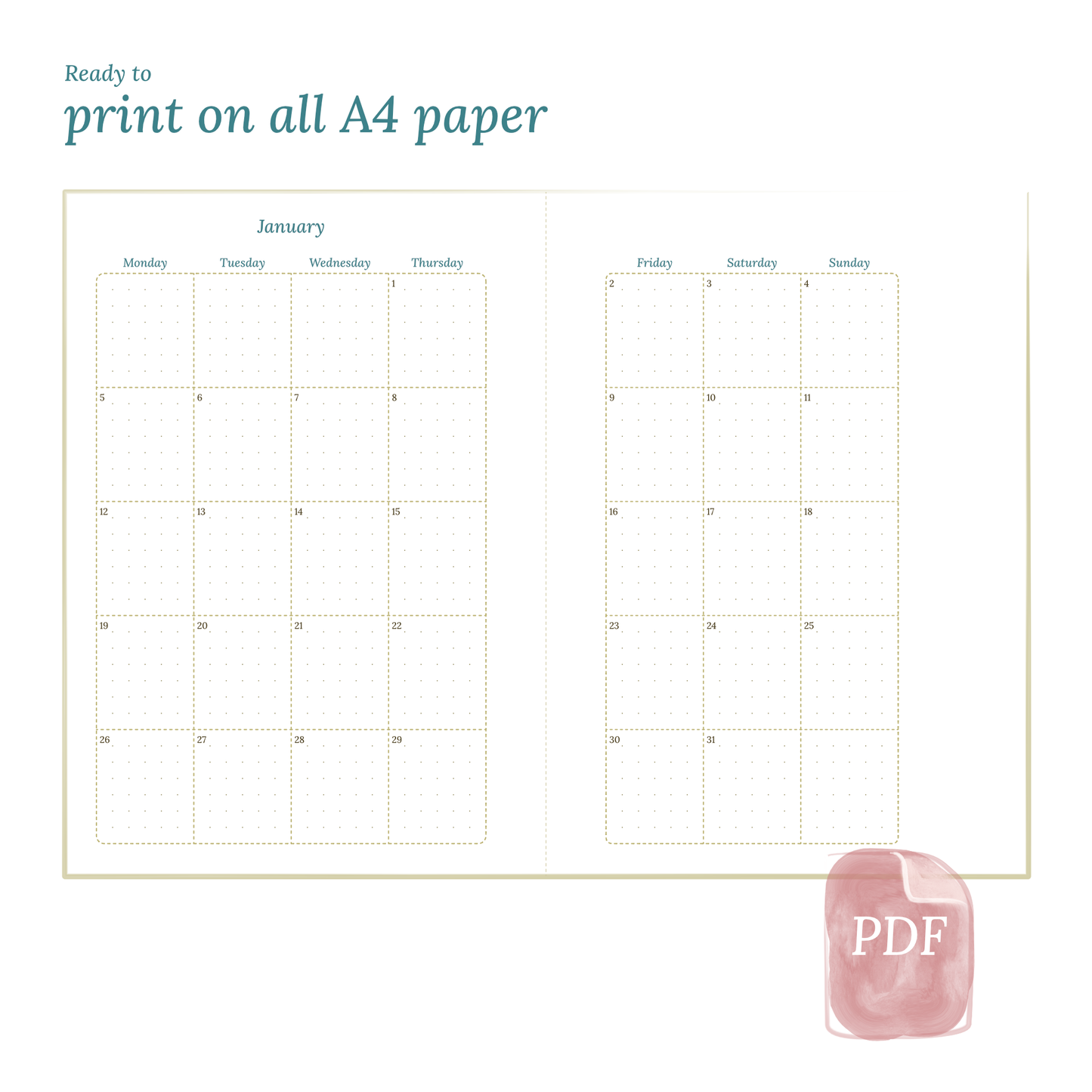 Bundle | Year at a glance, future log, monthly & week on 2 pages - A5