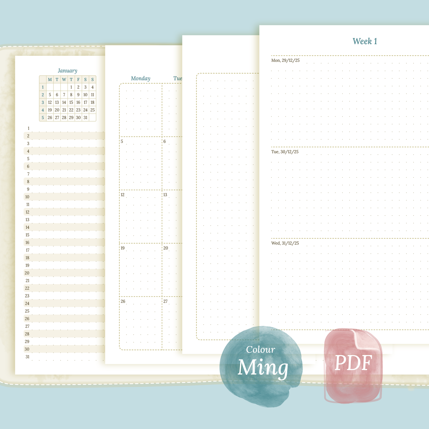 Bundle | Year at a glance, future log, monthly & week on 2 pages - A5