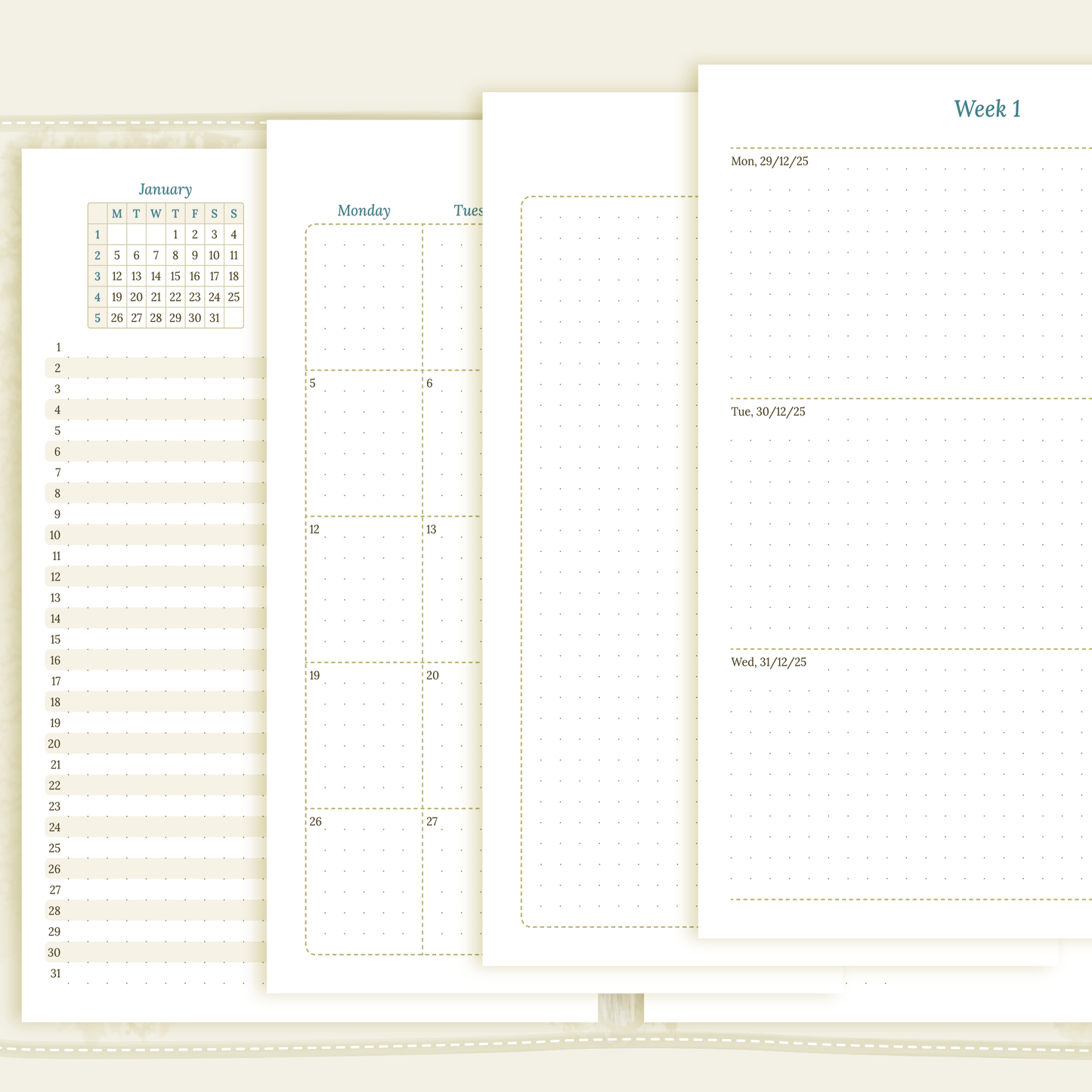 Bundle | Year at a glance, future log, monthly & week on 2 pages - A5