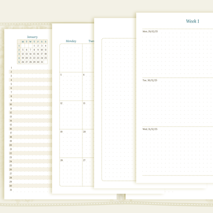 Bundle | Year at a glance, future log, monthly & week on 2 pages - A5