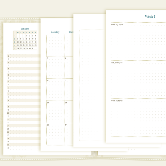 Bundle | Year at a glance, future log, monthly & week on 2 pages - A5