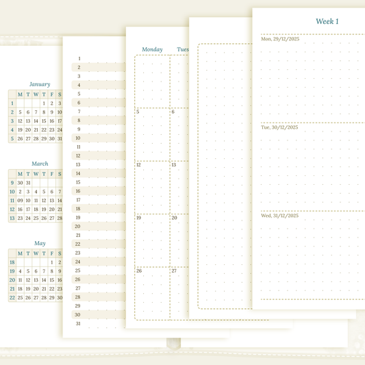 Bundle | Year at a glance, future log, monthly & week on 2 pages- Personal