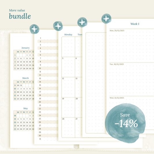 Bundle | Year at a glance, future log, monthly & week on 2 pages- Personal