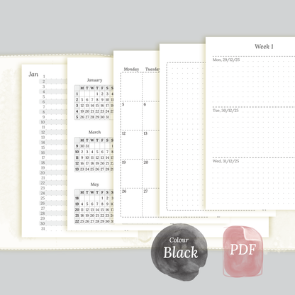 Bundle | Year at a glance, future log, monthly & week on 2 pages - Pocket