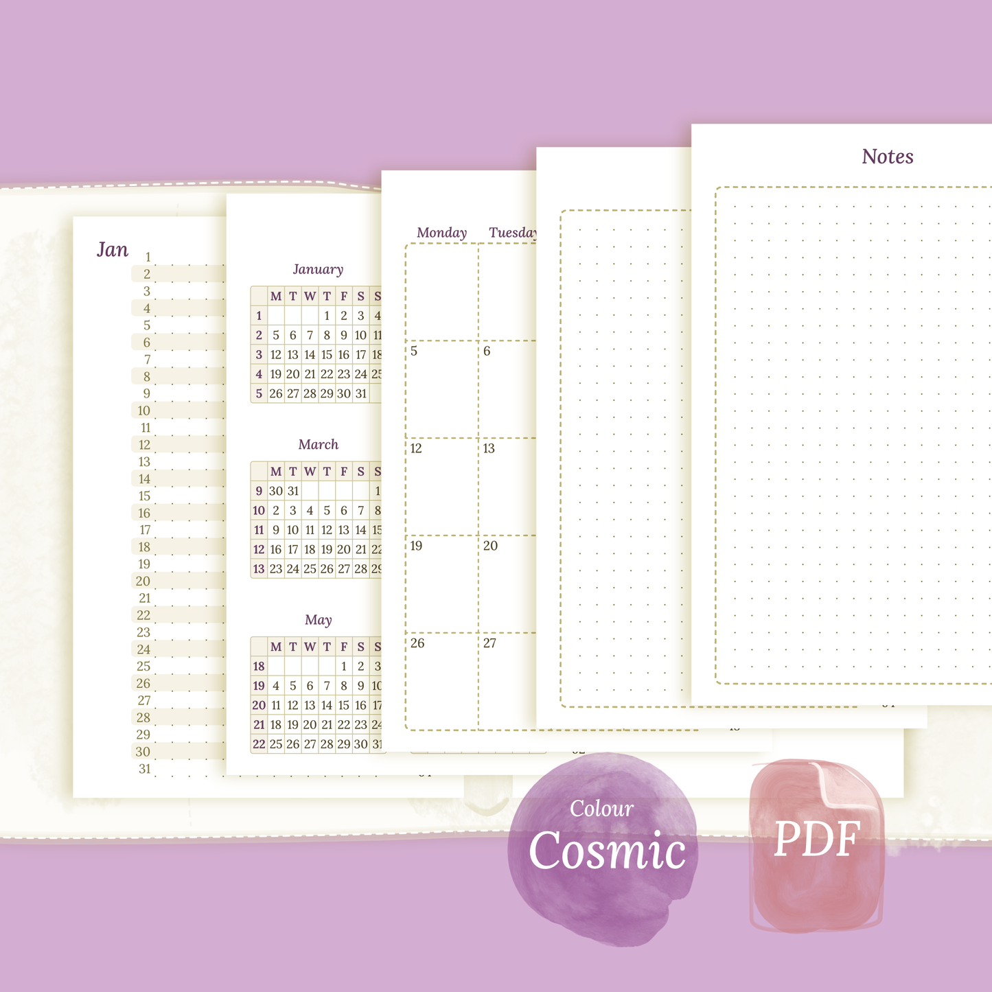 Bundle | Year at a glance, future log, monthly & week on 2 pages - Pocket