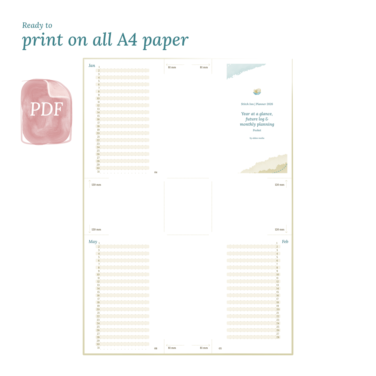 Bundle | Year at a glance, future log, monthly & week on 2 pages - Pocket