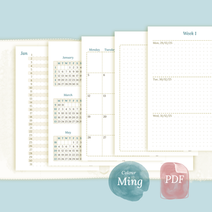 Bundle | Year at a glance, future log, monthly & week on 2 pages - Pocket