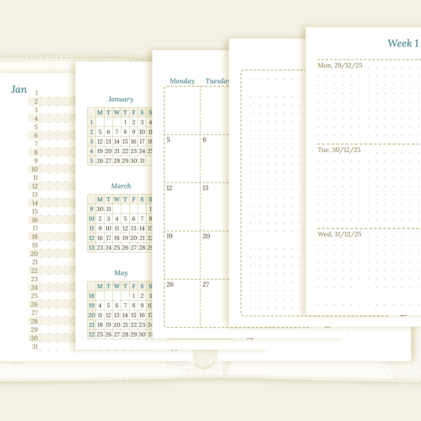 Bundle | Year at a glance, future log, monthly & week on 2 pages - Pocket