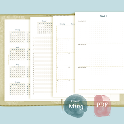 TN A5 | Bundle L | Year at a glance, future log, month on 2 pages & week on 2 pages