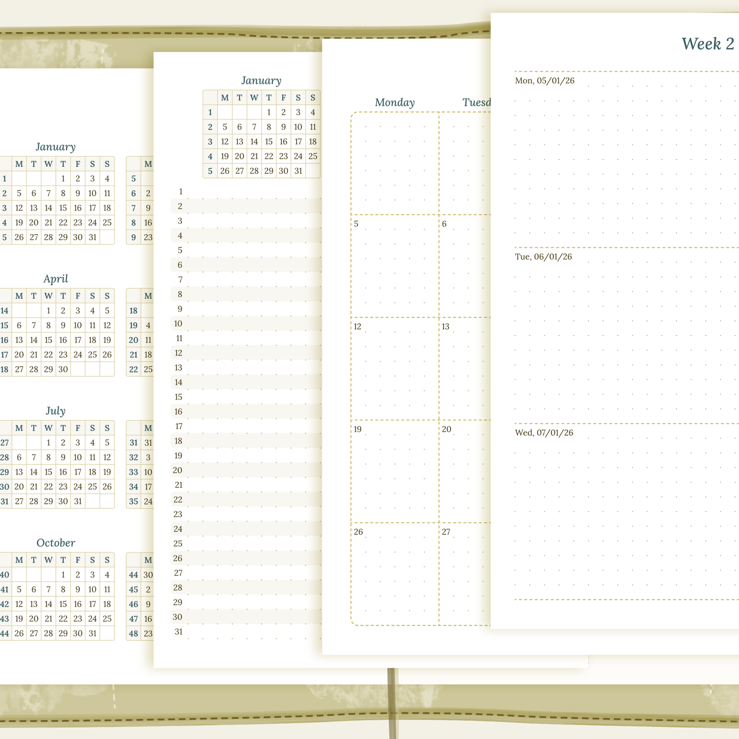 TN A5 | Bundle L | Year at a glance, future log, month on 2 pages & week on 2 pages