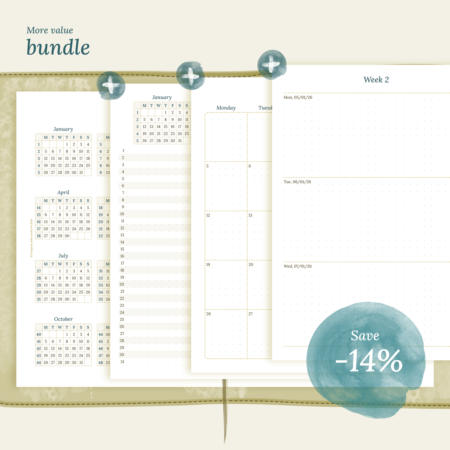 TN A5 | Bundle L | Year at a glance, future log, month on 2 pages & week on 2 pages