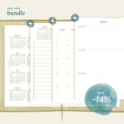 TN A5 | Bundle L | Year at a glance, future log, month on 2 pages & week on 2 pages