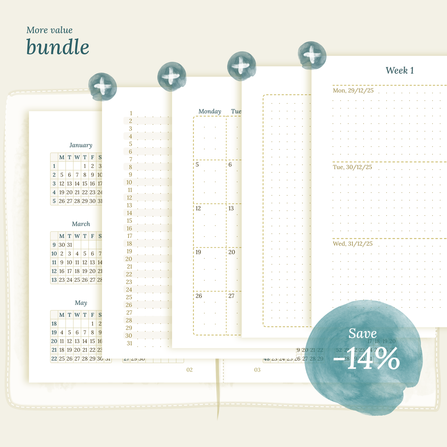 Bundle | Year at a glance, future log, monthly & week on 2 pages - TN Passport