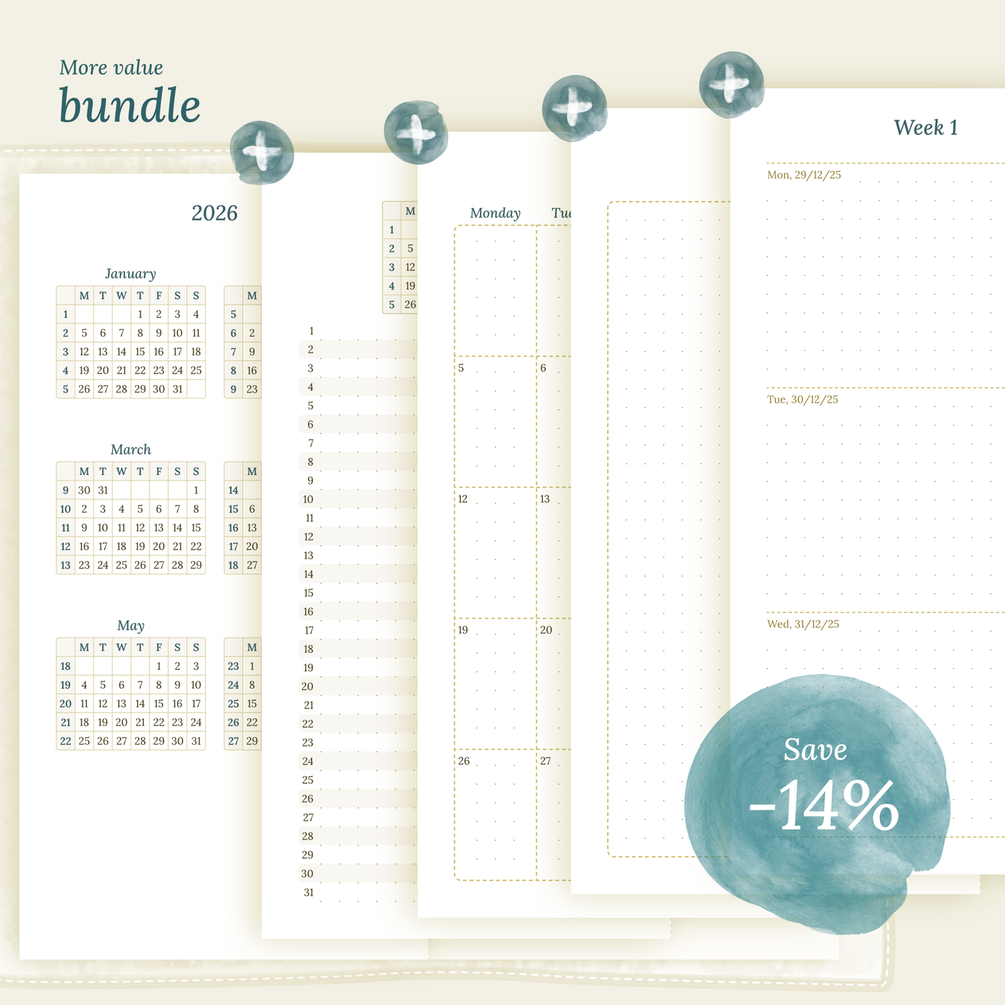 TN Standard | Bundle L | Year at a glance, future log, month on 2 pages & week on 2 pages