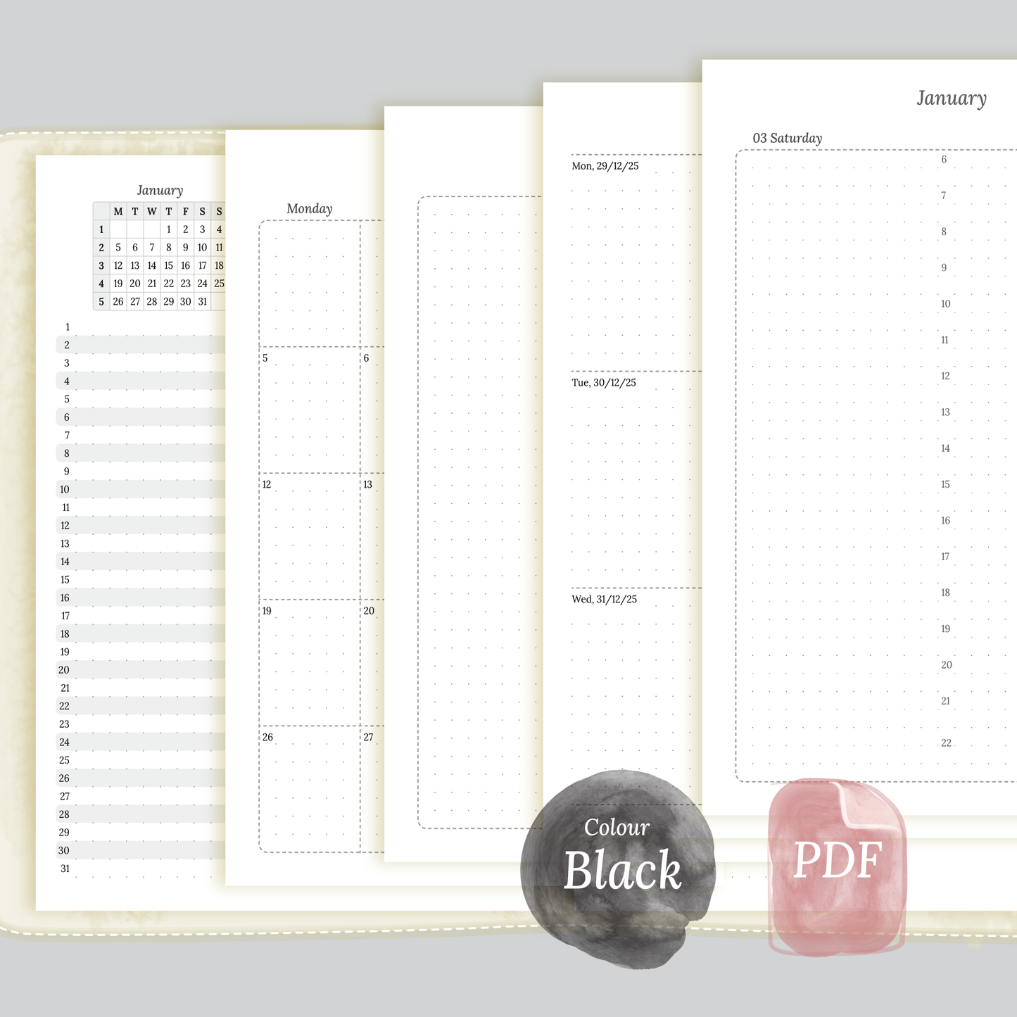 Bundle XL | Year at a glance, future log, monthly, week on 2 pages & daily - A5