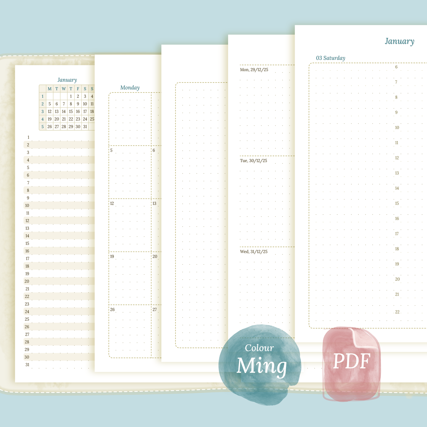 Bundle XL | Year at a glance, future log, monthly, week on 2 pages & daily - A5