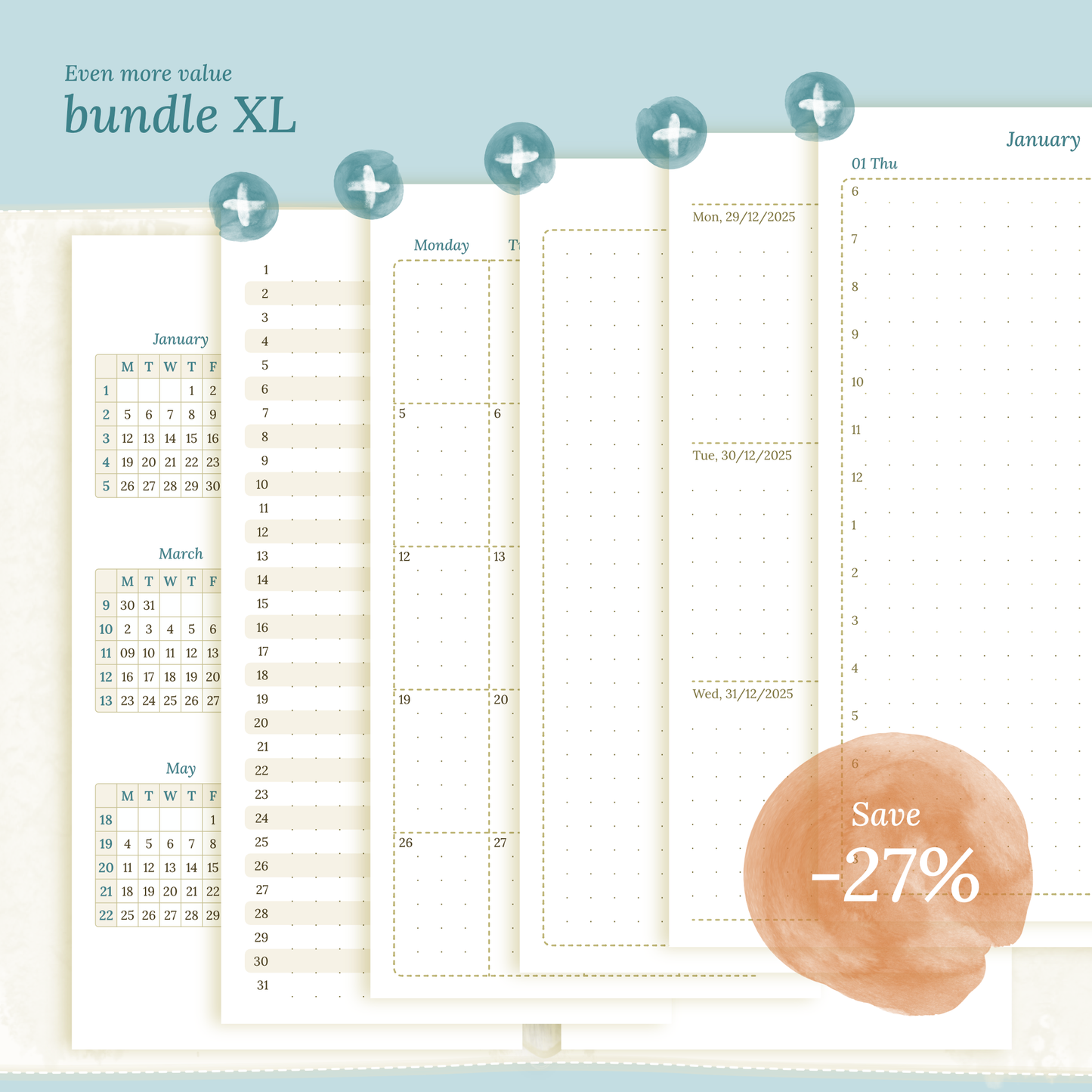 Bundle XL | Year at a glance, future log, monthly, week on 2 pages & daily - Personal