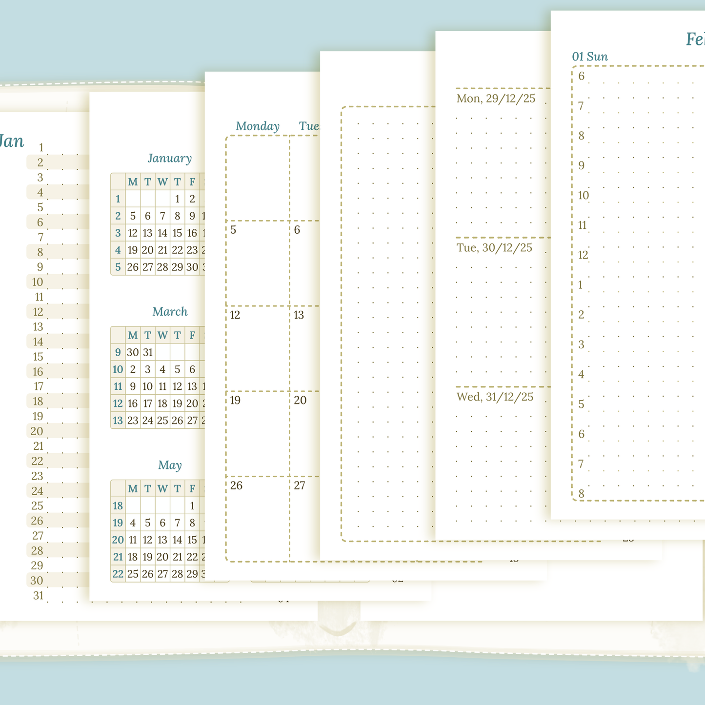 Bundle XL | Year at a glance, future log, monthly, week on 2 pages & daily - Pocket