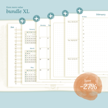 Bundle XL | Year at a glance, future log, monthly, week on 2 pages & daily - Pocket