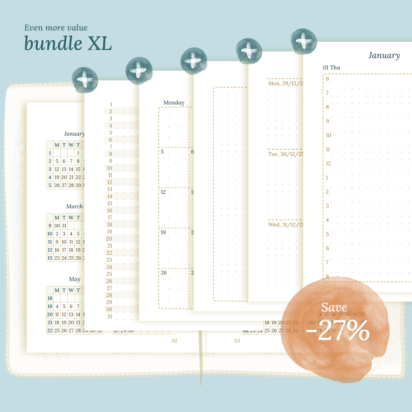 Bundle XL | Year at a glance, future log, monthly, week on 2 pages & daily - TN Passport