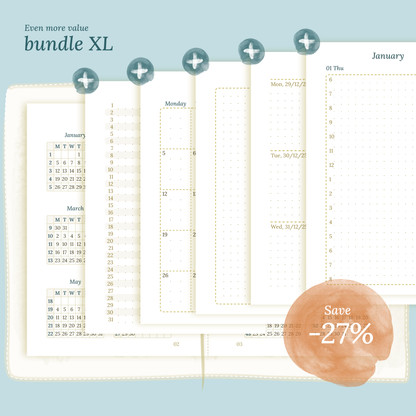 Bundle XL | Year at a glance, future log, monthly, week on 2 pages & daily - TN Passport