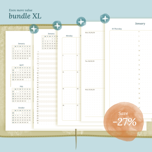 Bundle XL | Year at a glance, future log, monthly, week on 2 pages & daily - TN A5
