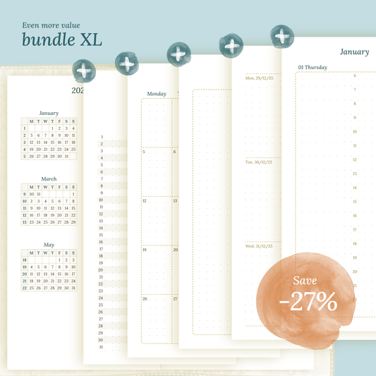 Bundle XL | Year at a glance, future log, monthly, week on 2 pages & daily - TN Standard