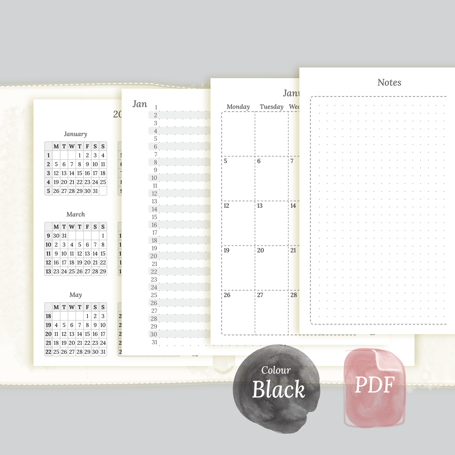 Bundle | Year at a glance, future log & monthly - Pocket